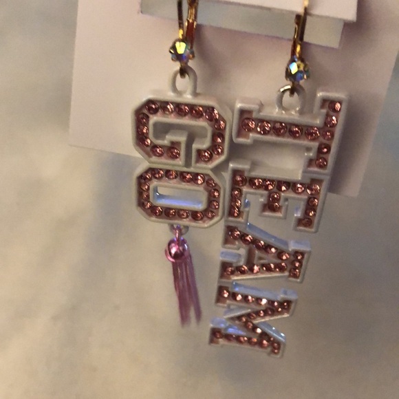 Betsey Johnson Go Team Mismatch Drop Earrings Pink Crystal & Tassel NWT - Picture 12 of 13